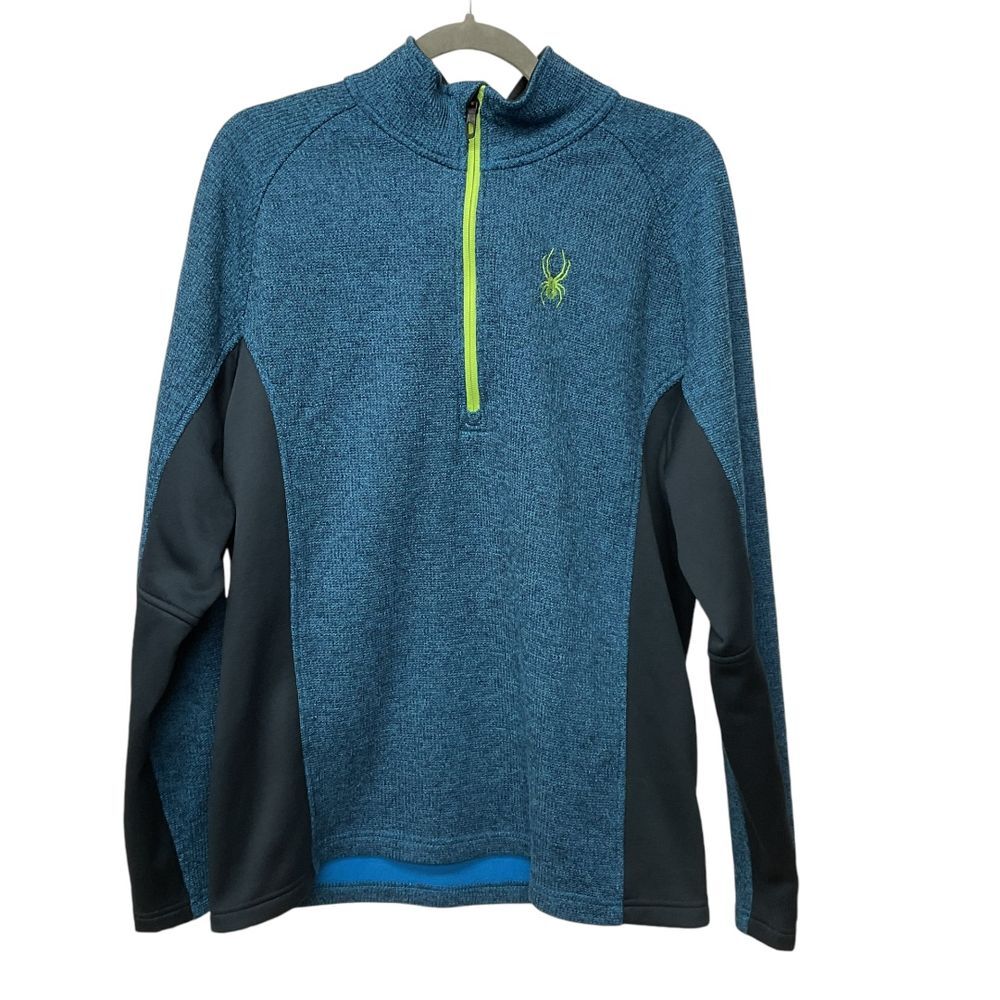 Spyder Constant Knit 1/4 Zip Pullover Sweatshirt Size L Heathered Blue and Black